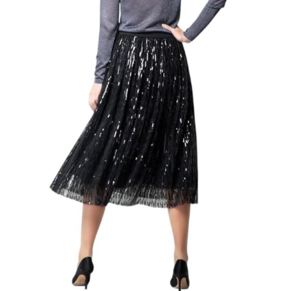 ANNIE SEZ  BLACK SEQUIN  MESH TULLE MIDI SKIRT